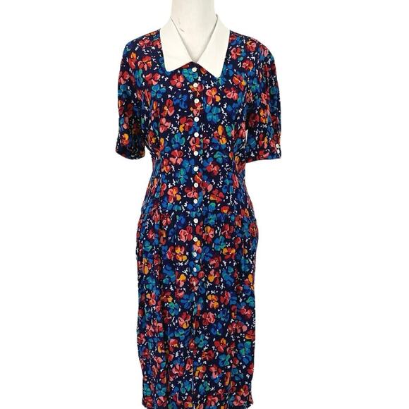 Liz Claiborne Dresses & Skirts - Vintage Liz Claiborne Floral Midi Dress 90s Colorful Collar Size 6